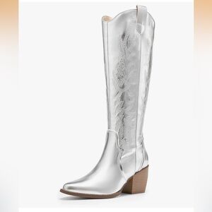 Silver Embroidered Western Cowgirl Boots